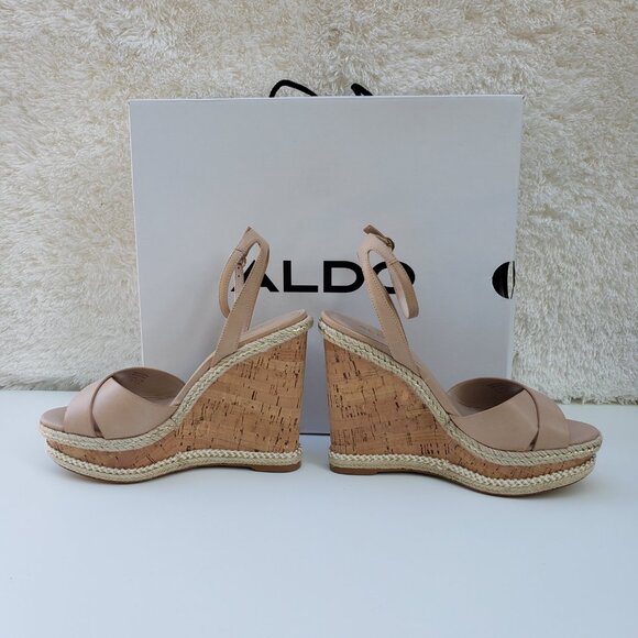 NEW ALDO PLATFORM WEDGE HEELS SANDALS, Leather, Beige, Women's shoes Size 10 - Picture 5 of 11